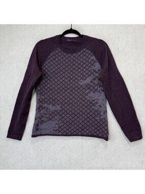 PrAna Sweater Womens Medium Purple Crewneck Raglan Geometric Knit Pullover